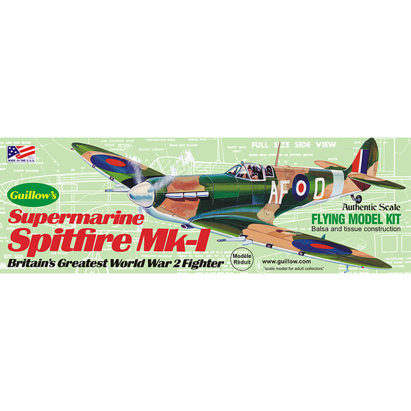 GUILLOWS 1/30 Supermarine Spitfire Mk-I WWII Balsa Plane Model Kit