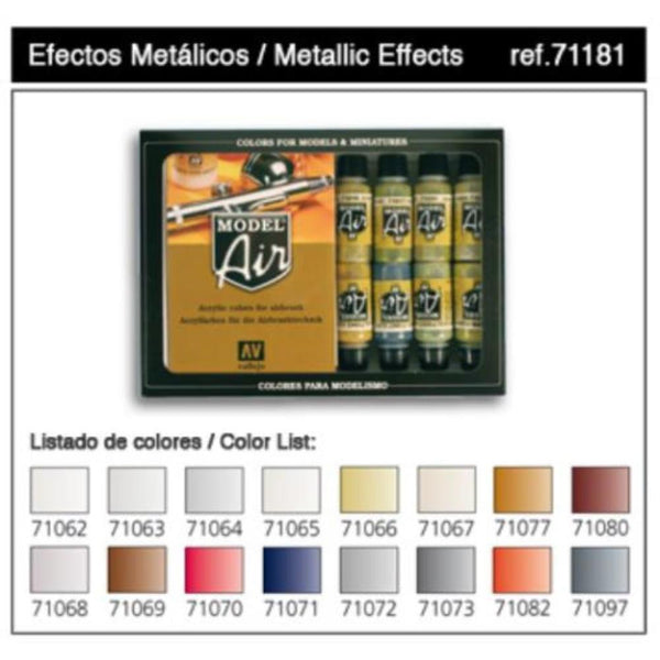 VALLEJO Model Air Metallic Effects 16 Colour Set