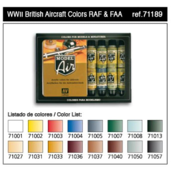 VALLEJO Model Air WWII British Aircraft RAF & FAA 16 Colour Set