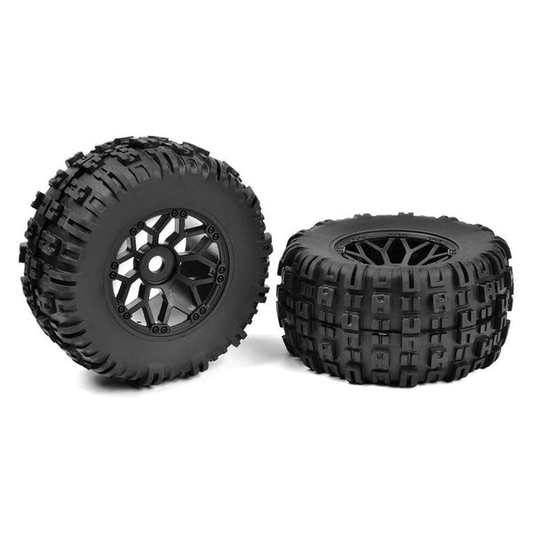 TEAM CORALLY Off-Road 1/8 MT Tyres - Mud Claws - Glued on Black Rims (1 Pair)