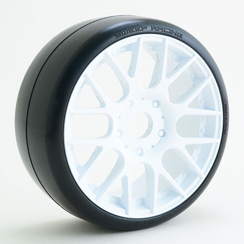 SWEEP 1/8 GT-R2 Pro Compound Slick Pre-Glued Tyres 55deg with EVO16 White Wheels 1 Pair