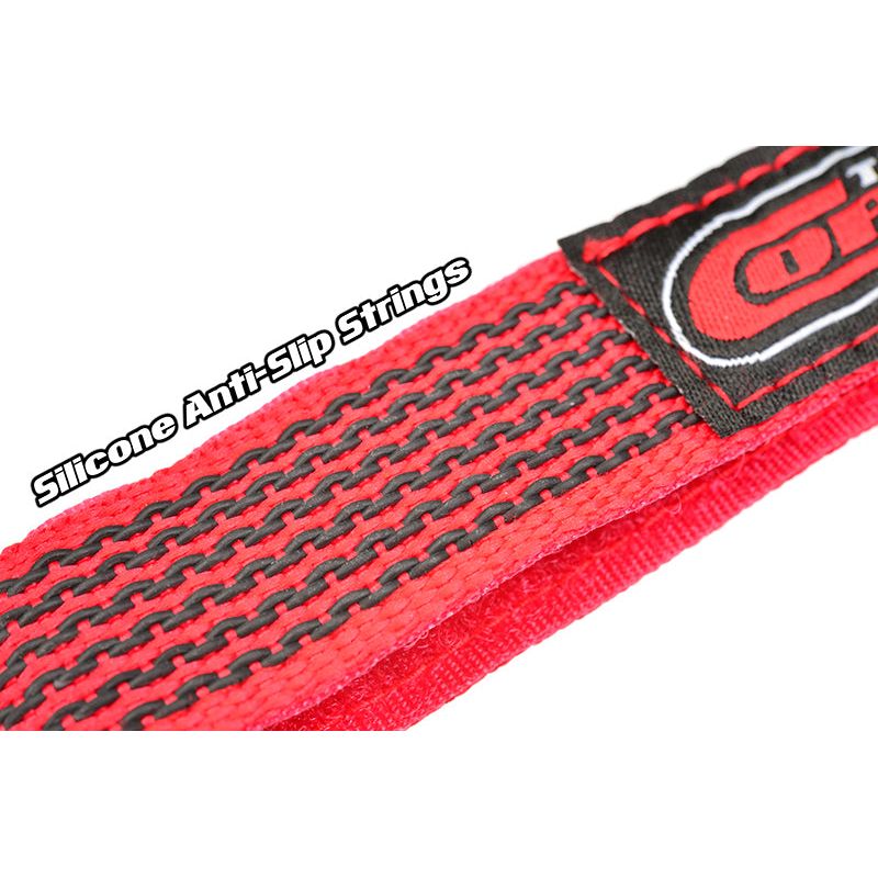 TEAM CORALLY Pro Battery Straps 250x20mm Red Metal Buckle Silicone Anti-Slip Strings Red (2 Pcs)