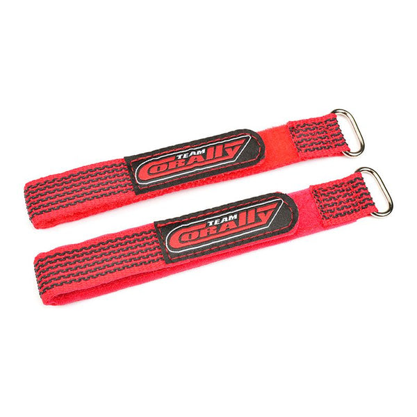 TEAM CORALLY Pro Battery Straps 250x20mm Red Metal Buckle Silicone Anti-Slip Strings Red (2 Pcs)