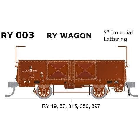 SDS MODELS HO VR RY Wagons 5 Pack 5" Imperial Lettering RY-003