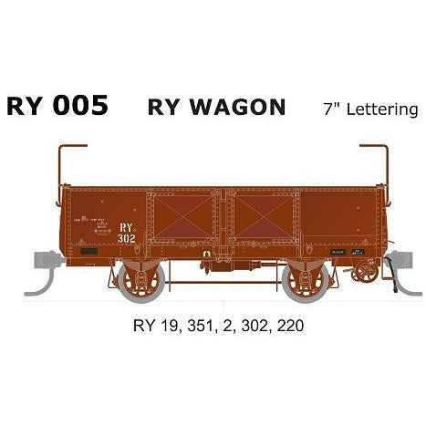 SDS MODELS HO VR RY Wagons 5 Pack 7" Lettering RY-005