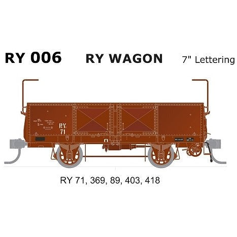 SDS MODELS HO VR RY Wagons 5 Pack 7" Lettering RY-006
