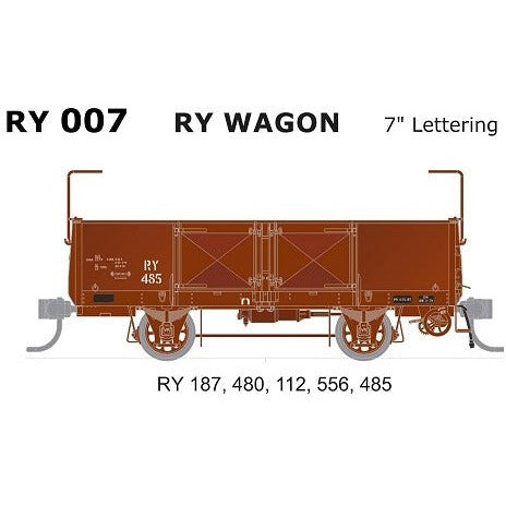 SDS MODELS HO VR RY Wagons 5 Pack 7" Lettering RY-007