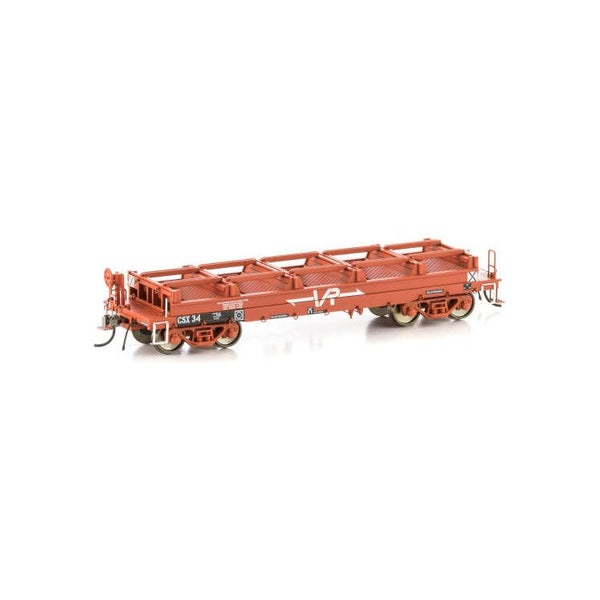 AUSCISION HO CSX Coil Steel Wagon, VR Wagon Red with Large VR Logos & Without Tarpaulin Support Hoops - 4 Car Pack