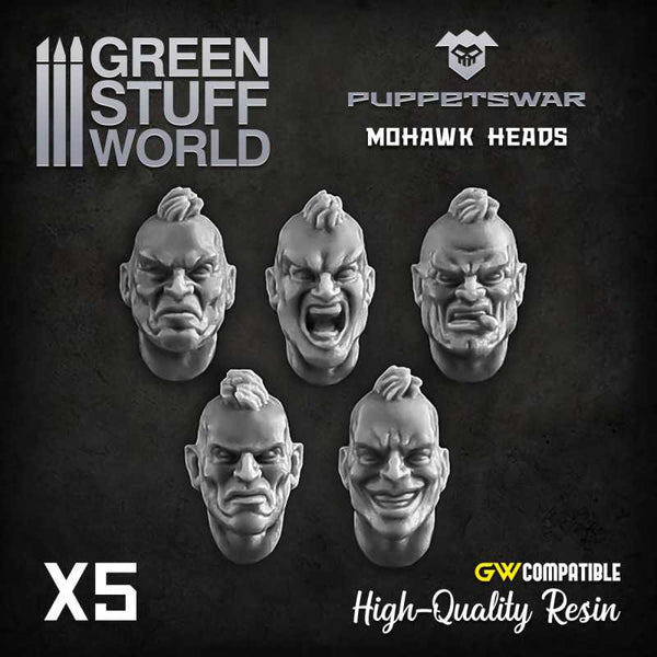 GREEN STUFF WORLD Puppetswar Mohawk Heads (5)