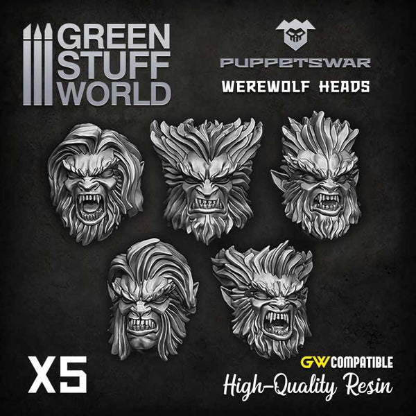GREEN STUFF WORLD Puppetswar Werewolf Heads (5)