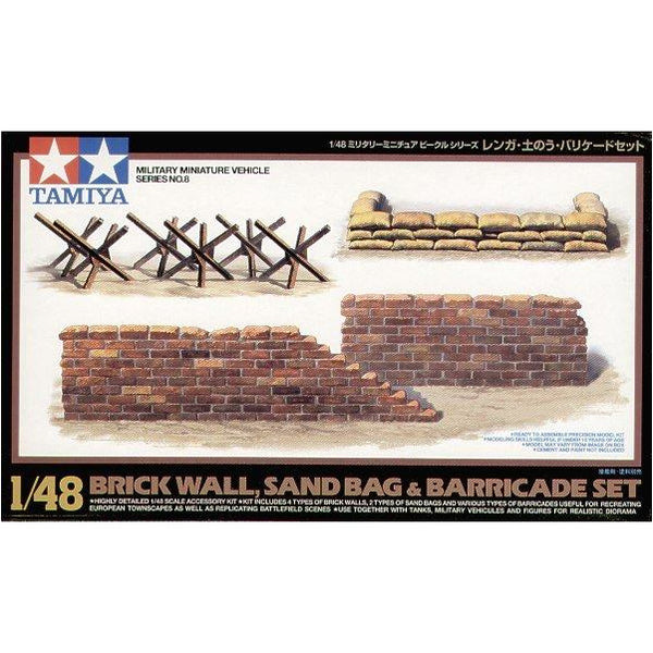 TAMIYA 1/48 Brick Wall, Sand Bag & Barricade Set