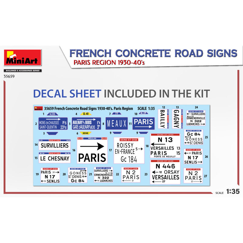 MINIART 1/35 French Concrete Road Signs. Paris Region 1930-40's