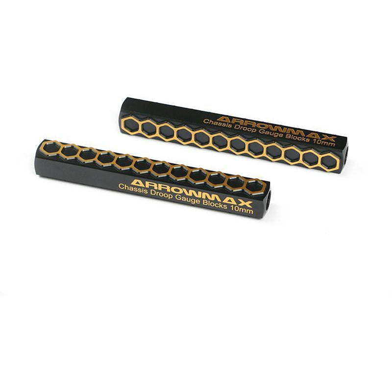 ARROWMAX Chassis Droop Gauge Support Blocks 10mm For 1/10 Black Golden (2)
