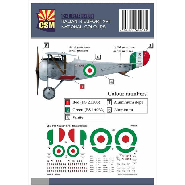 COPPER STATE MODELS DECAL Nieuport XVII, Italian National Colours