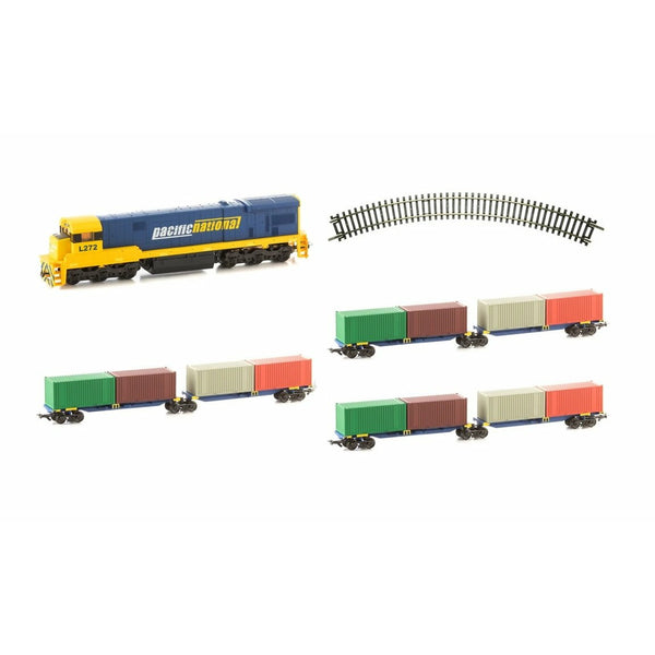 FRATESCHI HO Pacific National Set - C30 Loco & 3 Twin Container Wagons with Track