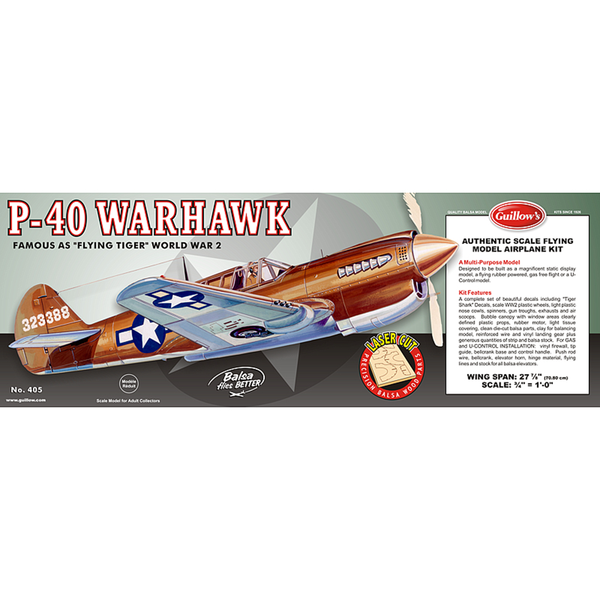 GUILLOWS 1/16 P-40 Warhawk Laser Cut Balsa Plane Model Kit