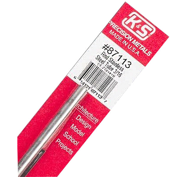 K&S Round Stainless Steel Tube .028 Wall (12in Lengths) 3/16in (1 Tube)
