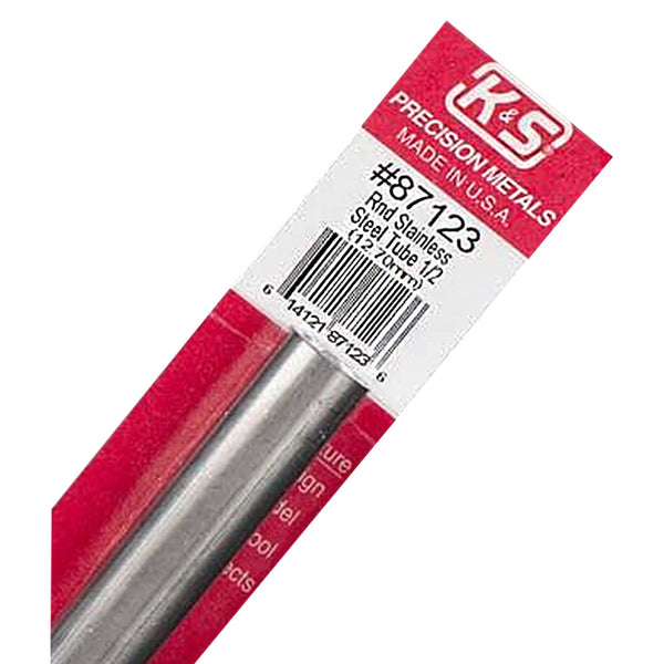 K&S Round Stainless Steel Tube .028 Wall (12in Lengths) 1/2in (1 Tube)