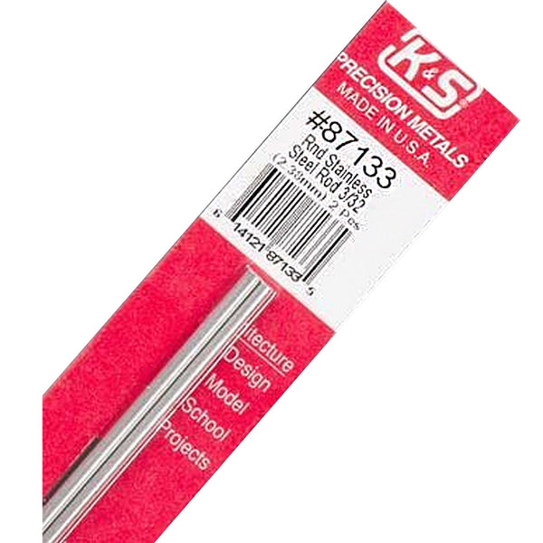K&S Round Stainless Steel Rod (12in Lengths) 3/32in (2 Rods)