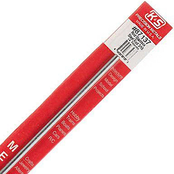K&S Round Stainless Steel Rod (12in Lengths) 3/16in (1 Rod)