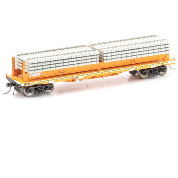 AUSCISION HO NDXF Sleeper Wagon with Concrete Sleepers, RailCorp Orange - 4 Car Pack