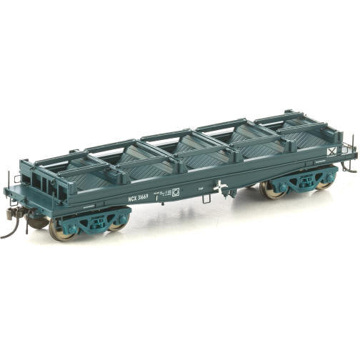 AUSCISION HO NCX Coil Steel Wagon, PTC Blue without Tarp Hoops - 4 Car Pack
