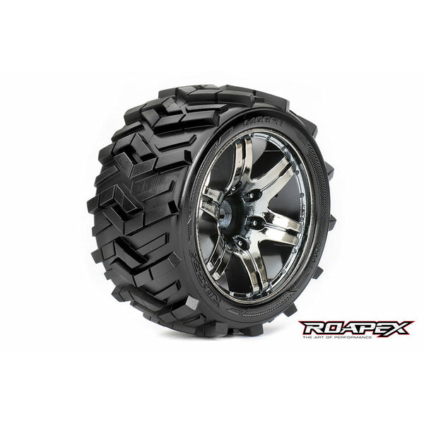 ROAPEX Morph 1/10 Stadium Truck Tyre Chrome Black Wheel with 1/2 Offset 12mm Hex Mounted (2)
