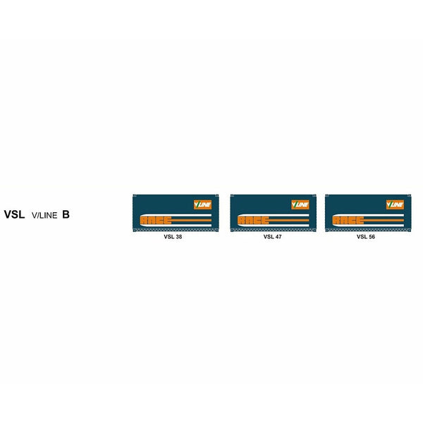 SDS MODELS HO 20' Railway Container VSL V/Line Pack B (3 Pack)