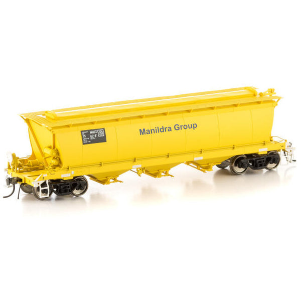 AUSCISION HO MHGX Grain Hopper, Yellow with Manildra Logo & Ground Operated Lids with Black Bogies, 4 Car Pack