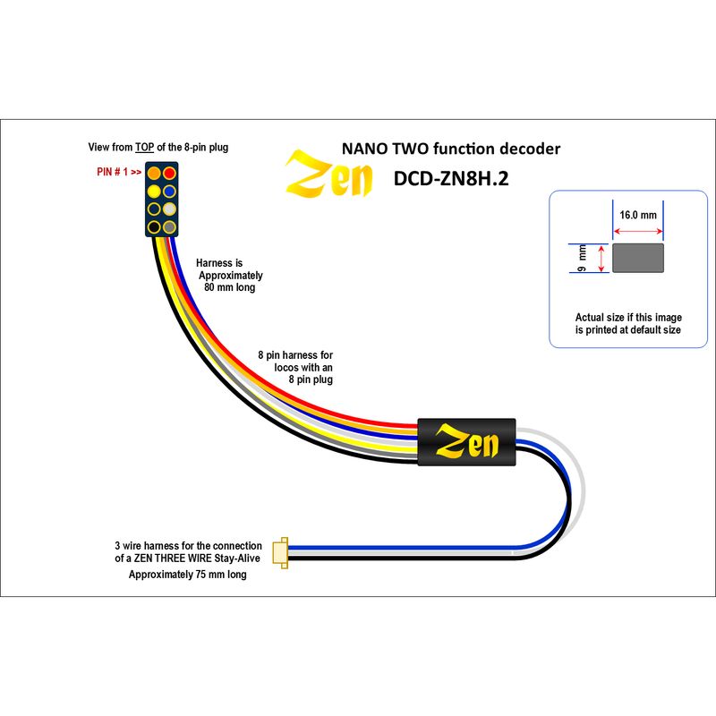DCC CONCEPTS Zen Black Decoder Super Thin Nano 8 Pin with Harness 2 Function (Inc 1 x ABC Module)