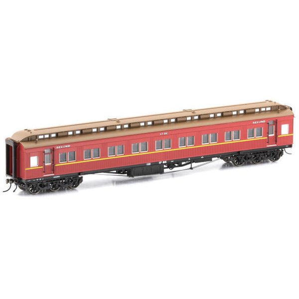 AUSCISION HO Steamrail BE Second Class Car, Carriage Red with Yellow Stripe & 6 wheel bogie, 46-BE - Single Car
