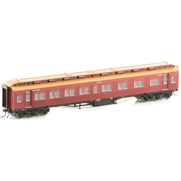 AUSCISION HO VR ABE First/Second Class Car (1921-1954) Crimson Lake with 6 Wheel Bogie, 14-BE - Single Car
