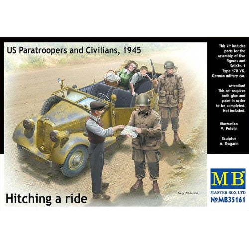 MASTER BOX 1/35 'Hitching A Ride' US Paratroops & Civilians (No car)