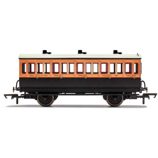 HORNBY OO LSWR, 4 Wheel Coach, 3rd Class, Fitted Lights, 308 - Era 2