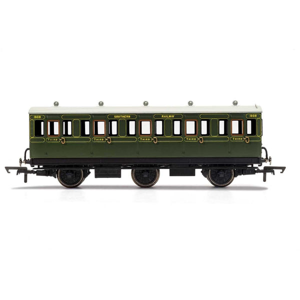HORNBY OO SR, 6 Wheel Coach, 3rd Class, Fitted Lights, 1908 - Era 3