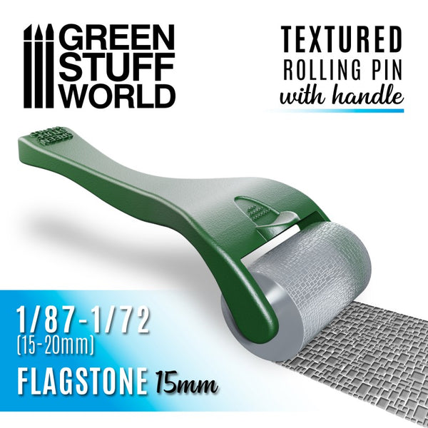 GREEN STUFF WORLD Rolling Pin with Handle - Flagstone 15mm