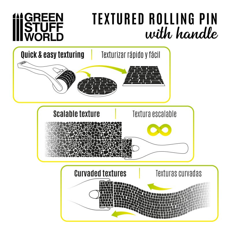 GREEN STUFF WORLD Rolling Pin with Handle - Sett Pavement