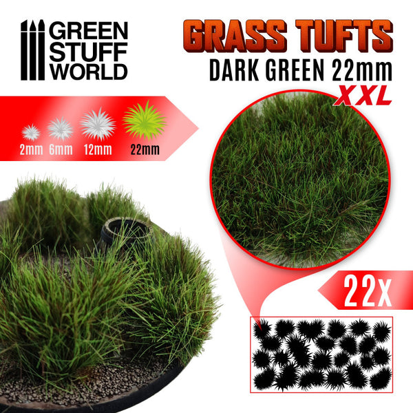 GREEN STUFF WORLD Grass Tufts XXL - 22mm Self-Adhesive - Dark Green
